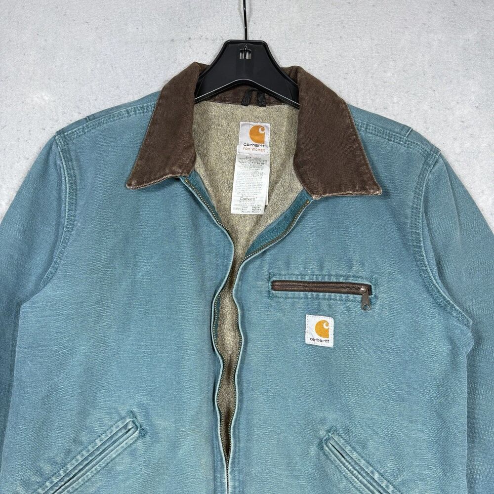 Vintage Carhartt Detroit WJ097 DTL Teal Full Zip Sherpa Jacket Women’s Sz Small - Picture 2 of 15